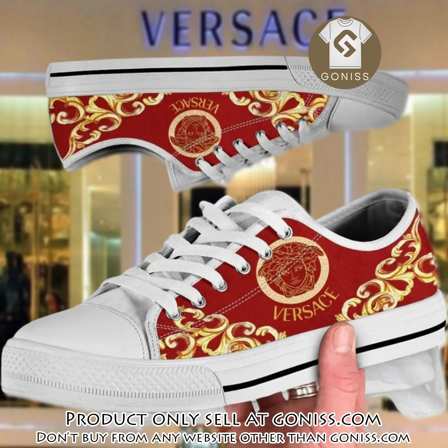 Versace medusa red golden low top canvas shoes luxury brand gifts for men women gn0121620
